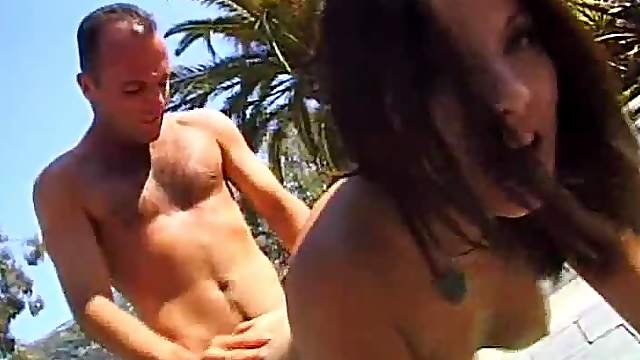 Pool Side Sex With A Hot Brunette And A Big Cock