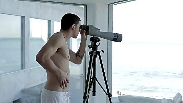 Handsome gay Jake Henry masturbates by a handjob thinking about anal sex