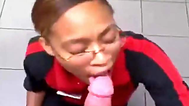 cashier gives bathroom custome blow job