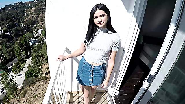 Dark haired teen babe Violet Rain has her nice round ass cum sprayed