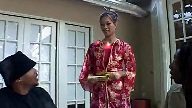 Hot Asian girl gets fucked by Black guys in the backyard