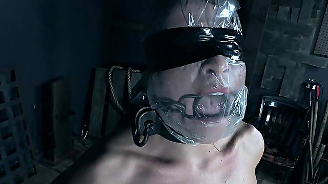 Tortured and choked with a plastic bag Victoria Voxxx in a dungeon