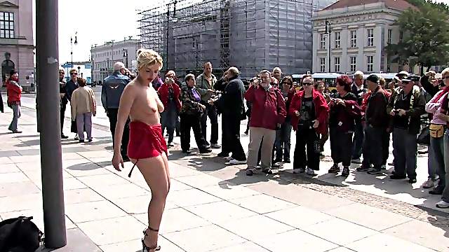 Cum thirsty blonde whore Kitty tied up in public and humiliated