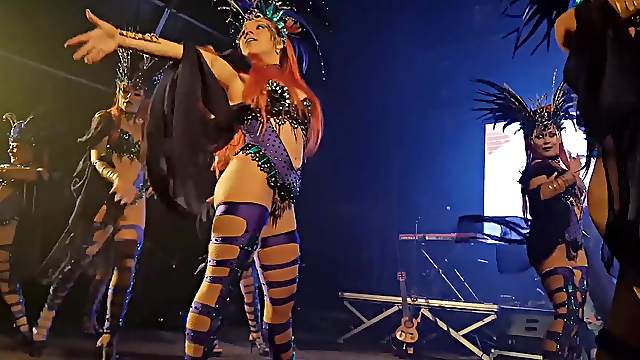 Hot beauties perform dance in costumes for a lustful client