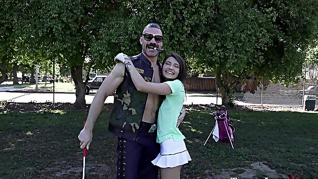 Karl gets to play with Adria Rae's holes