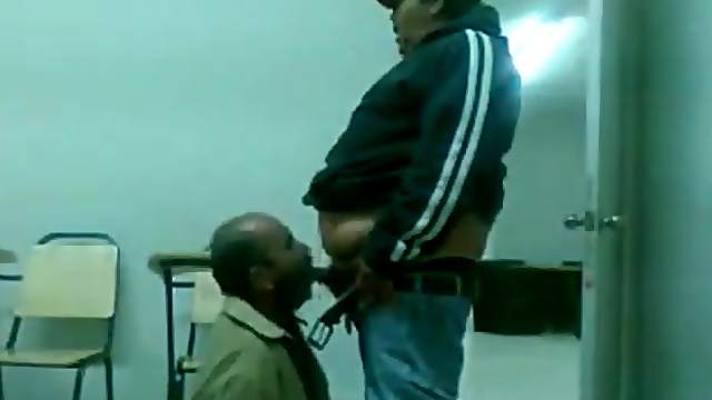 Fat guy loader lets suck his cock at work