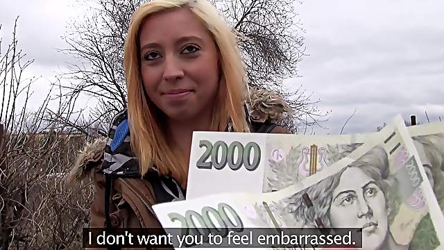 Czech blonde girl gives her sweet pussy for some hard cold cash