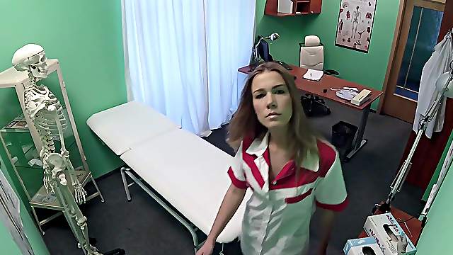 Kinky nurse records herself as she rides her patients large cock