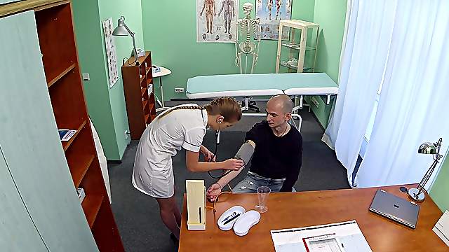 Slutty nurse Alexis loves to drain her patient's large balls