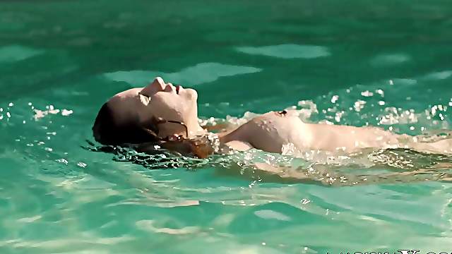 Elena Black rides a hard cock out by the pool