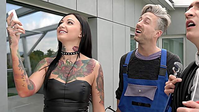 Threesome with anal sex for desirable tattooed slut Adel Asanty