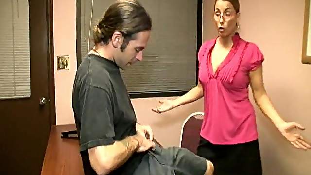 Handjob on the table makes an amateur guy cum fast - Stacie Starr