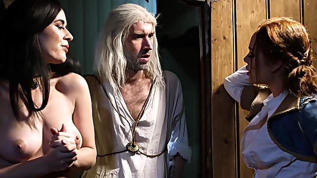 Movie parody threesome with Olive Glass and charming Ella Hughes