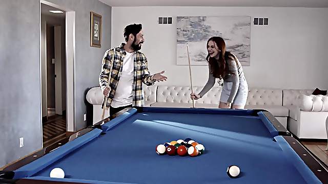 Redhead chick Maya Kendrick lost in a pool game and gets fucked