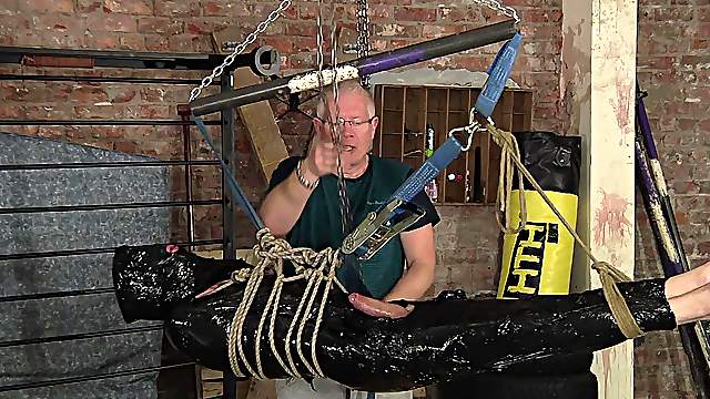 Older dude likes to tie up a gay guy before playing with his cock