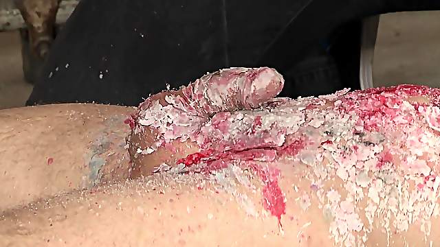 Nasty BDSM torture session with candle wax and dick stroking