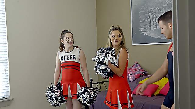 Cheerleaders Ember Stone and Ms Faris drop their clothes for one man