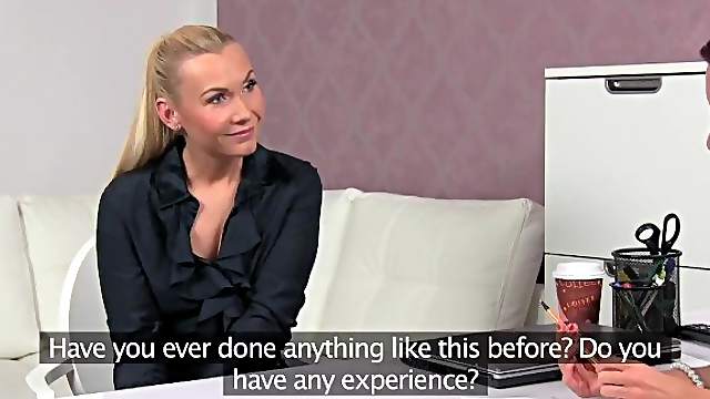 Blonde lesbian boss office casting