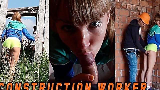 Russian teen was caught by the Builder when she masturbated