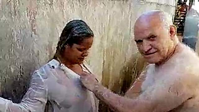 Old man with hot blonde
