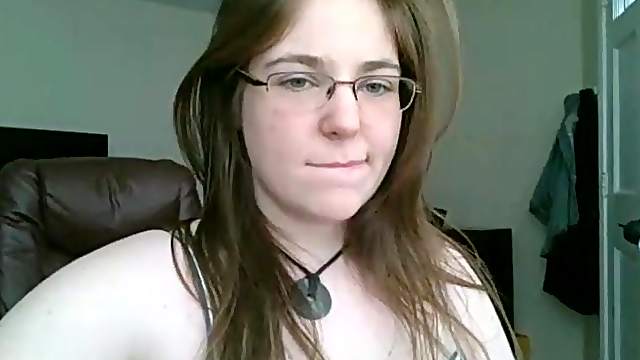 Fat teen in glasses masturbates on webcam