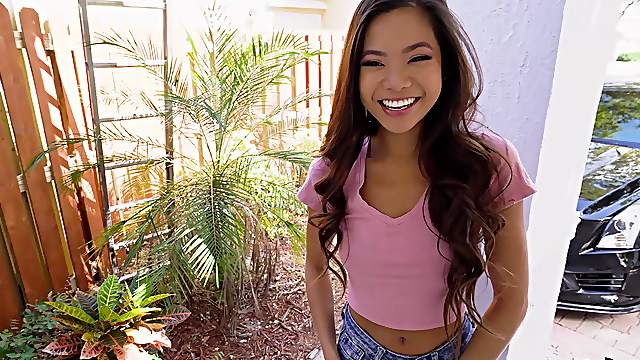Handsome Asian chick Vina Sky spreads her legs to be fucked