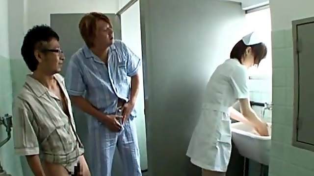 Japanese nurse drops on her knees to suck a dick of a lucky guy