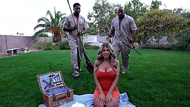 Busty wife Kayla Kayden enjoys having anal sex with 2 black dudes