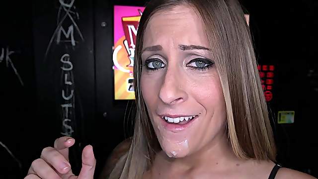 Lovely Rachel Rayye loves playing with a black cock in the glory hole