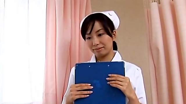 Asian nurse Hina Hanami spreads her legs to ride a large dick