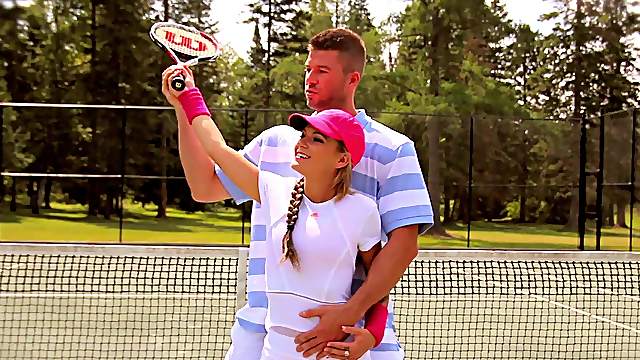 Sexy babe Kathy Rose enjoys getting fucked on the tennis court