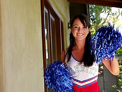 Naughty cheerleader Ashley Stone drops her white panties for sex