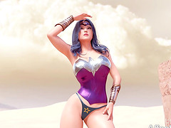 Big tits superhero futa babes having sex in desert in a 3d animation