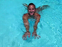 POV video of brunette Amirah Adara sucking a dick by the pool