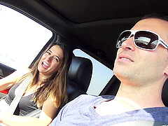 Hardcore fucking in the back of a car with brunette Abbie Maley