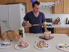 Food fetish video with a good looking dude in the kitchen