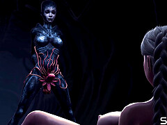 A sexy hottie gets fucked by a female alien in a cave on an exoplanet