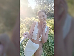 Jeny Smith tests her new suit. Flashing in public