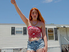 Harper Red enjoys while riding her hubby's rock solid cock
