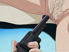 Police woman hentai gets assfucked with gun in her pussy