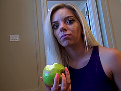 Blonde roommate Leah Winters shows her pussy and gets fucked