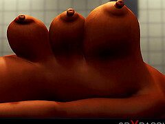 Hot ebony with many boobs in restrains is ready for intense anal sex