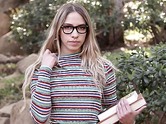 Hot ass white babe Khloe Kapri with glasses rides a black rod