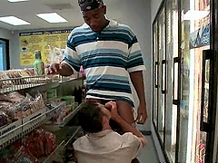 Teen white gay blowing black dong in public