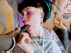Tattooed punk slut Illuz spreads legs for interracial anal fucking