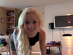 HD POV video of a blonde girlfriend sucking her BF's penis