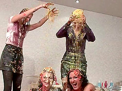 Party lesbos get tits and ass messy in WAM 4some