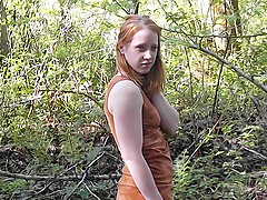 Outdoor dicking in the forest with a horny redhead girlfriend