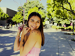 Brunette Kaia Martin with hot ass and natural tits sucking a dick