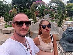 Crocodiles munching and making his amateur Thai GF cum hard